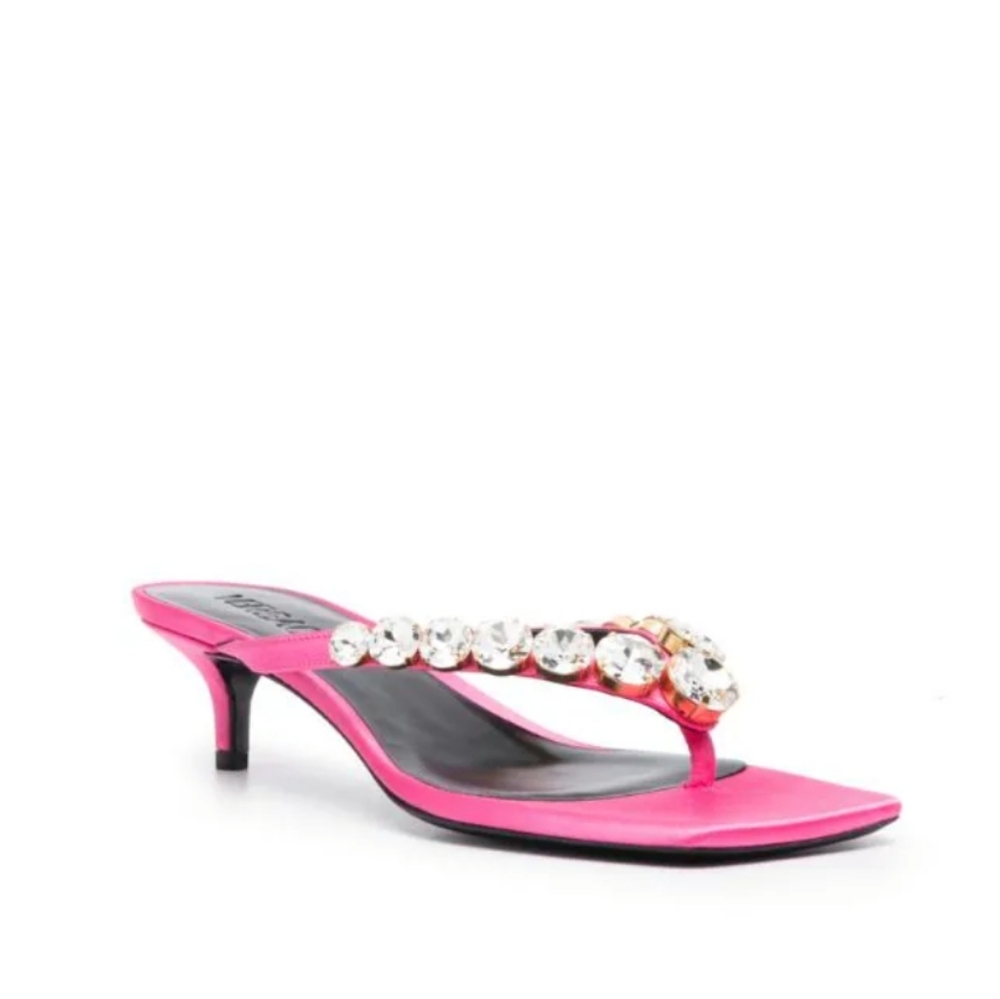 NWT Versace55mm crystal-embellished thong mules 8.5B US. 38 1/2 Satin Pink. - Picture 2 of 5